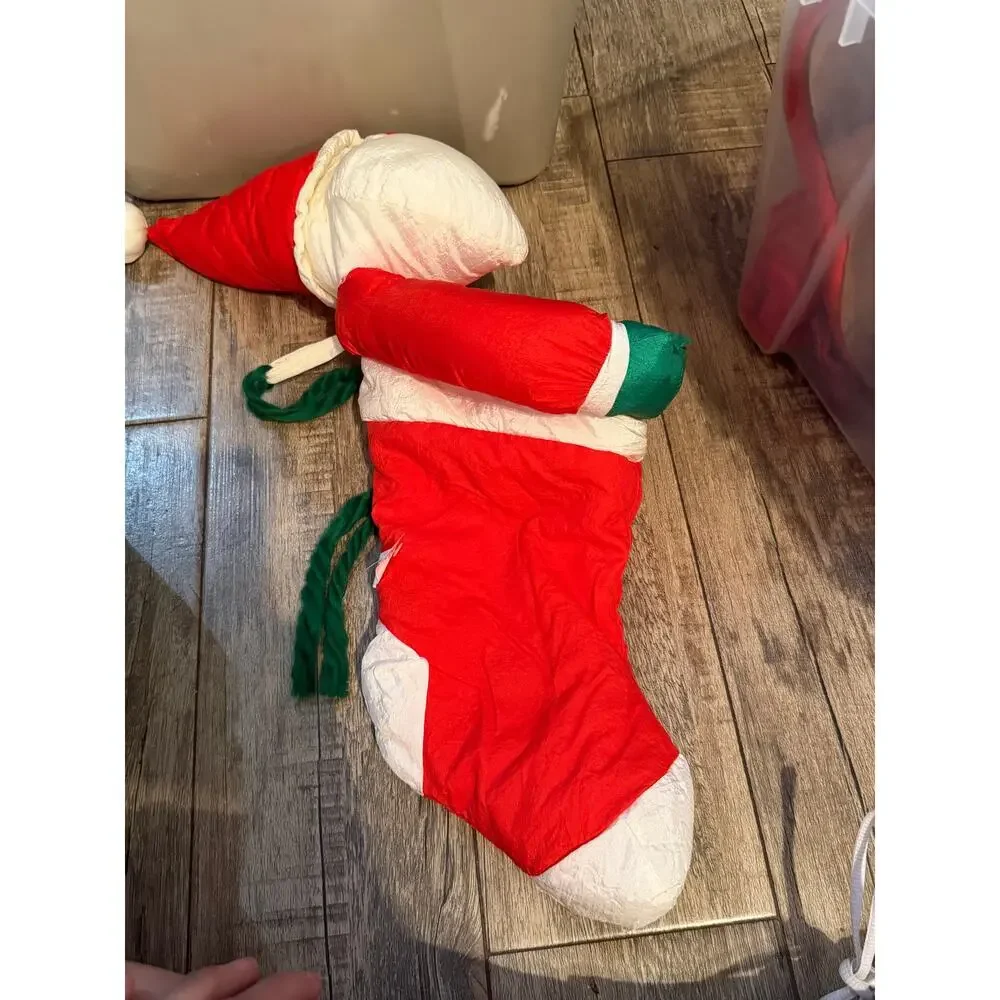 Vintage Dept 56 Nylon 3D Puffy Santa Claus Stocking Red